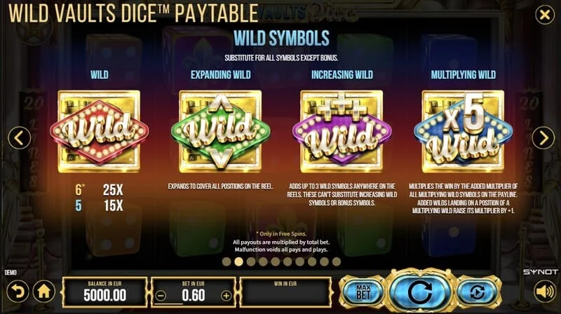 Wild Vaults Dice - pagsisimula ng Free Spins na may tatlong Vault na simbolo